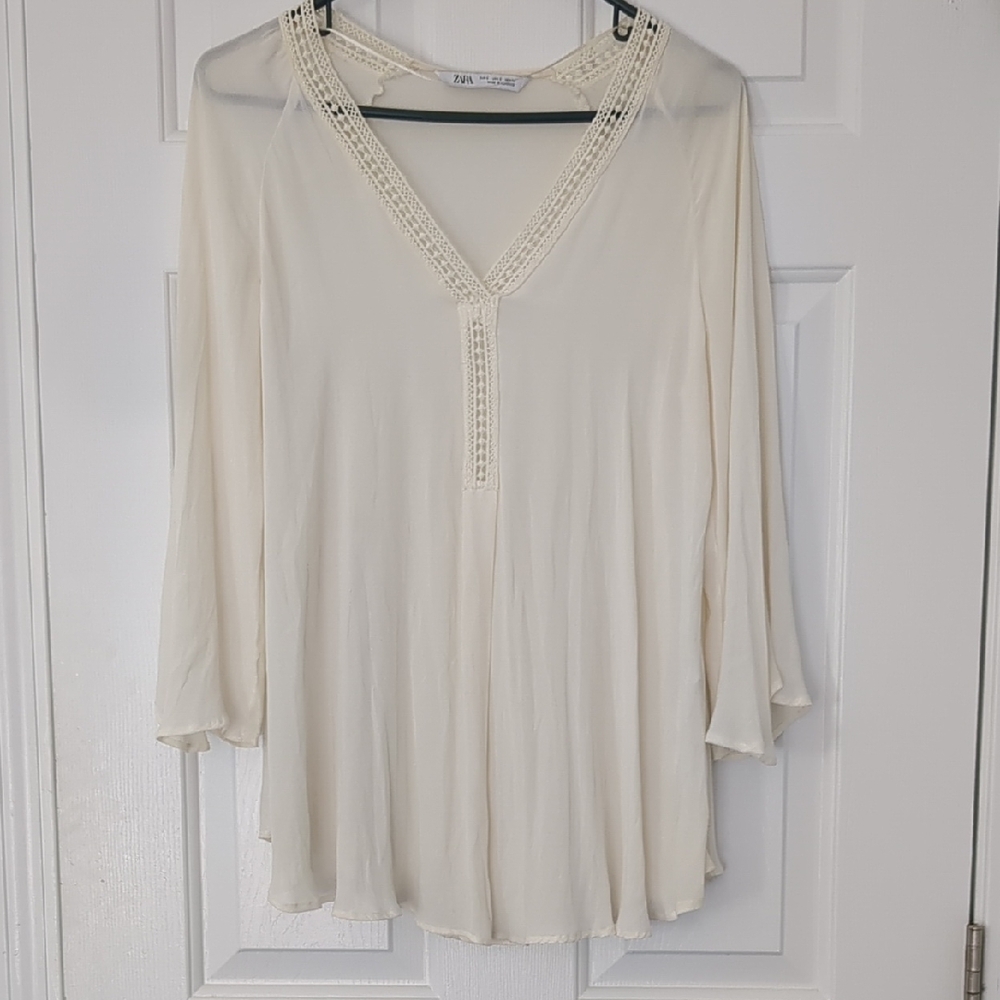 Zara Cream V-Neck Women's Top